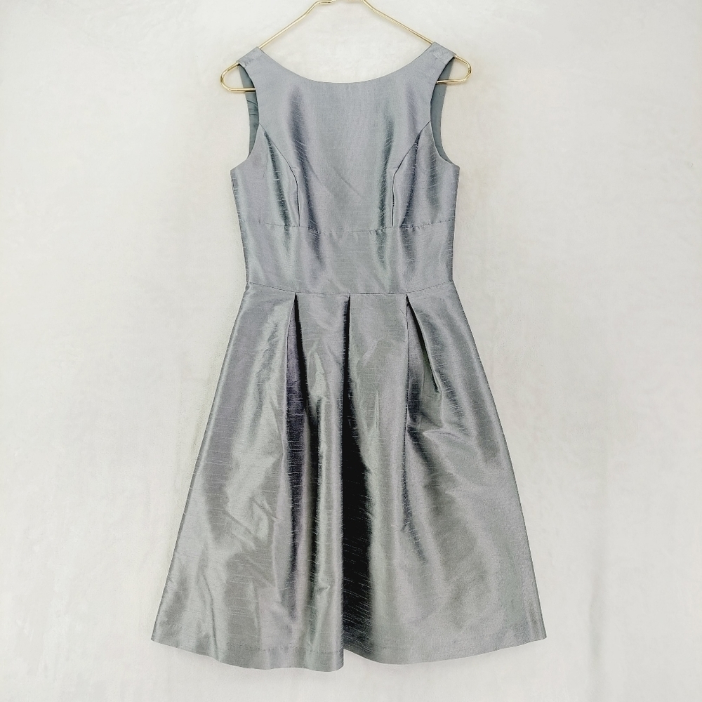 ALFRED SUNG Silver Polyester Sleeveless A-Line Knee Length Party Dress 3996